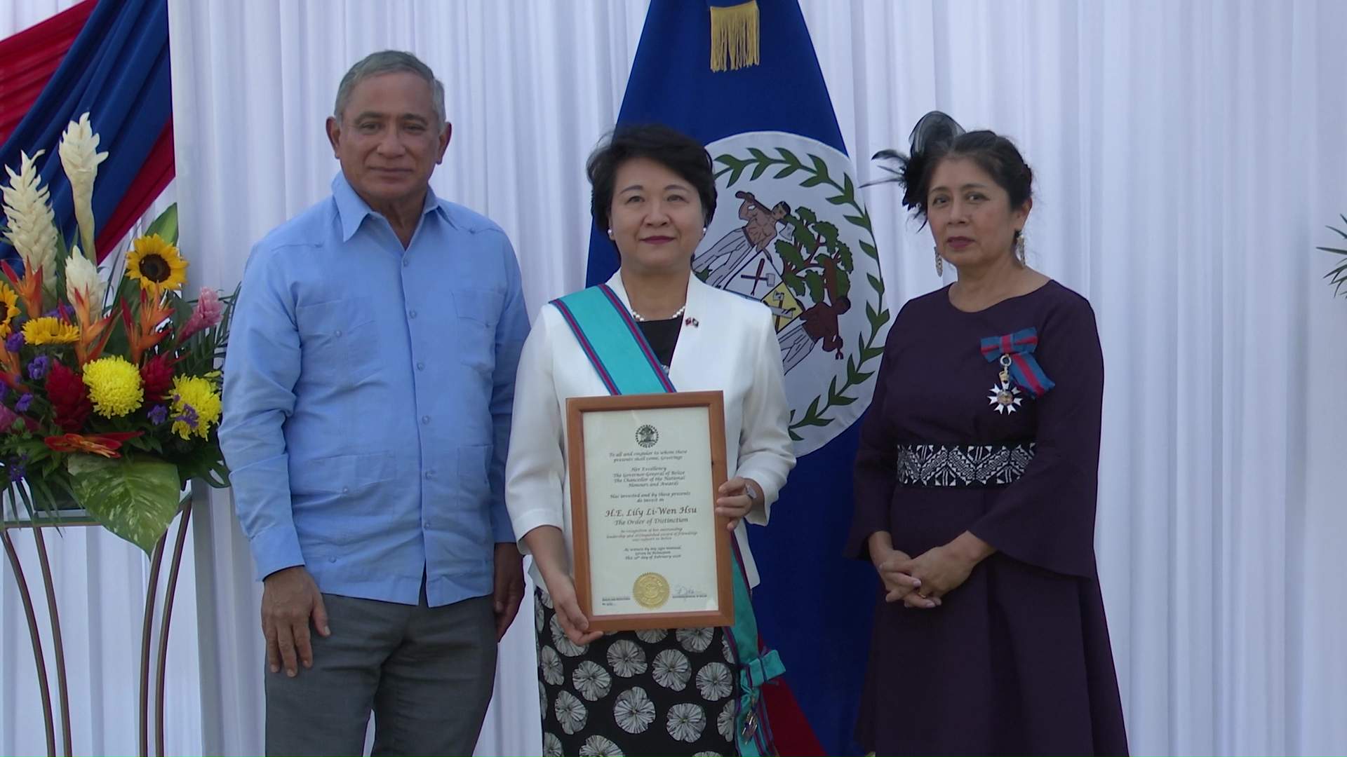 Belize Honors Ambassador Hsu with Order of Distinction
